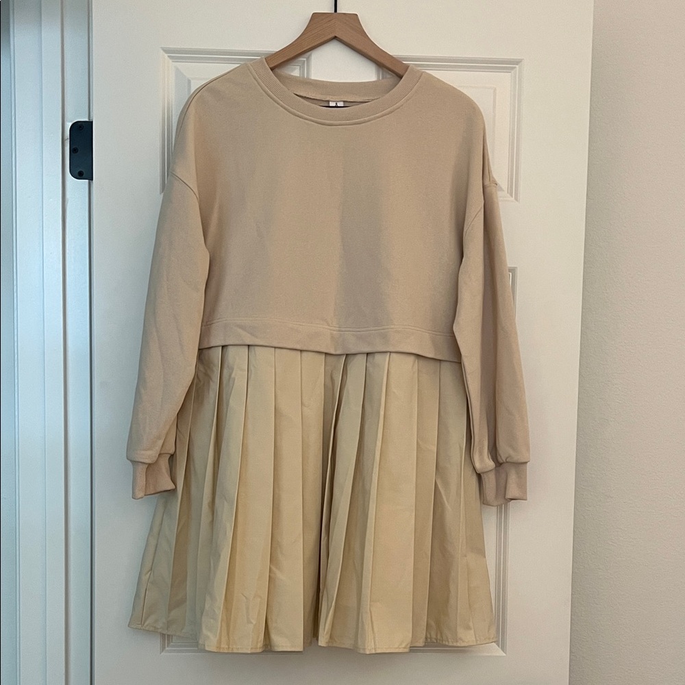 Elegant Beige Pleated Dress
